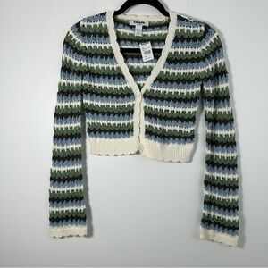 Tillys RSQ Striped Cotton Knit Cropped Cardigan Size XXS NWT